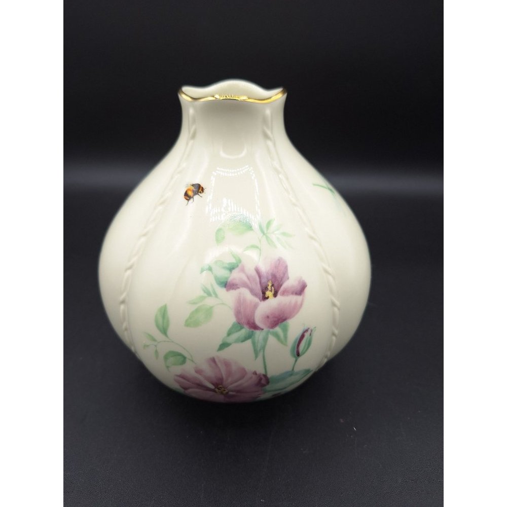 LENOX MORNINGSIDE COTTAGE GLOBE VASE, FLORAL~BEE~DRAGONFLY MADE IN USA